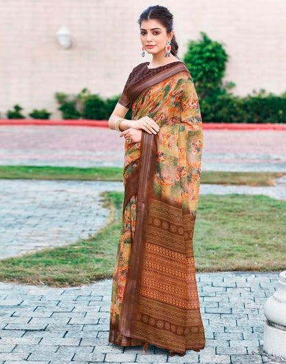 Light Green Linen Printed Saree