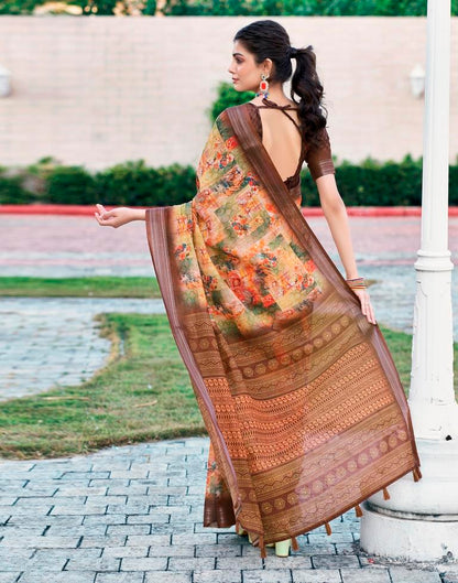 Light Green Linen Printed Saree