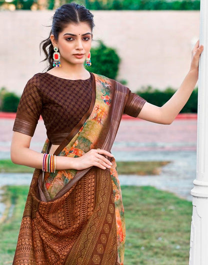 Light Green Linen Printed Saree