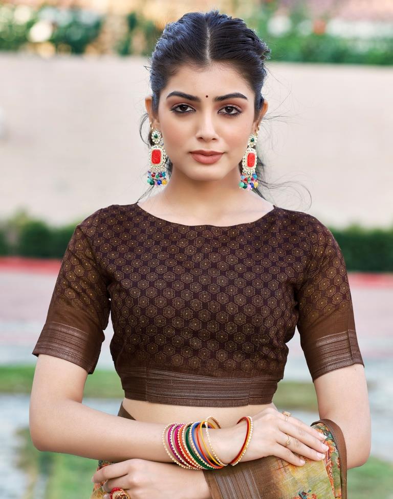 Light Green Linen Printed Saree