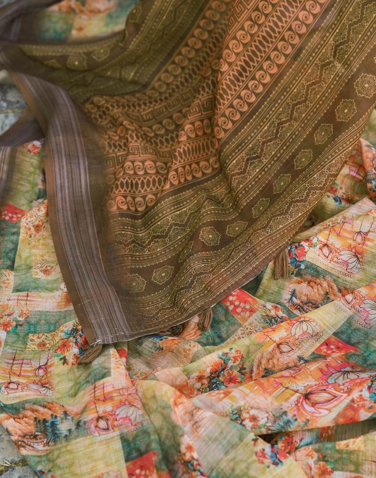 Light Green Linen Printed Saree