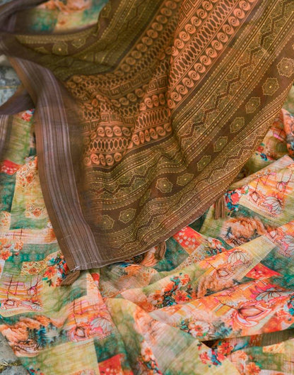 Light Green Linen Printed Saree