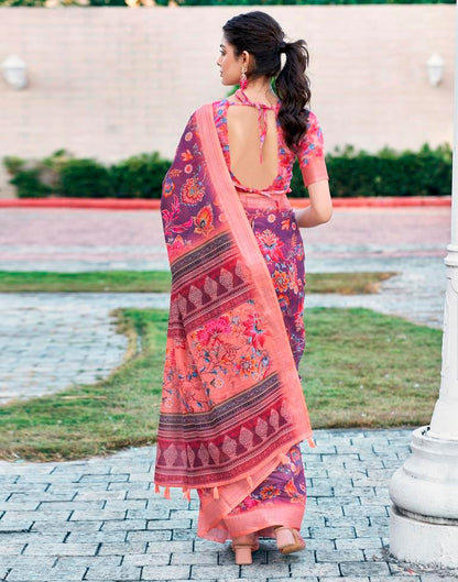 Wine Linen Printed Saree