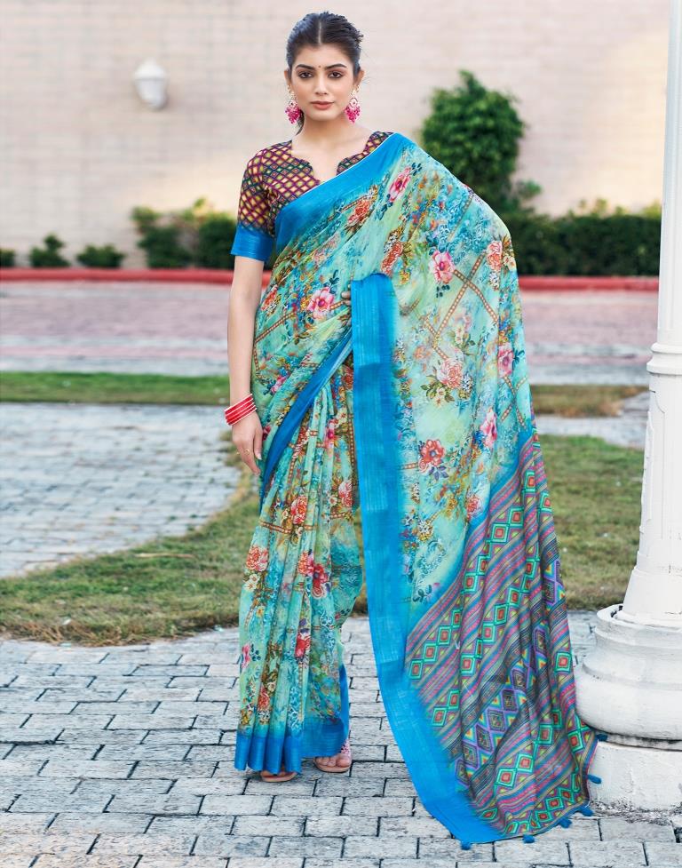 Multi Linen Printed Saree