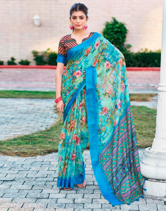 Multi Linen Printed Saree