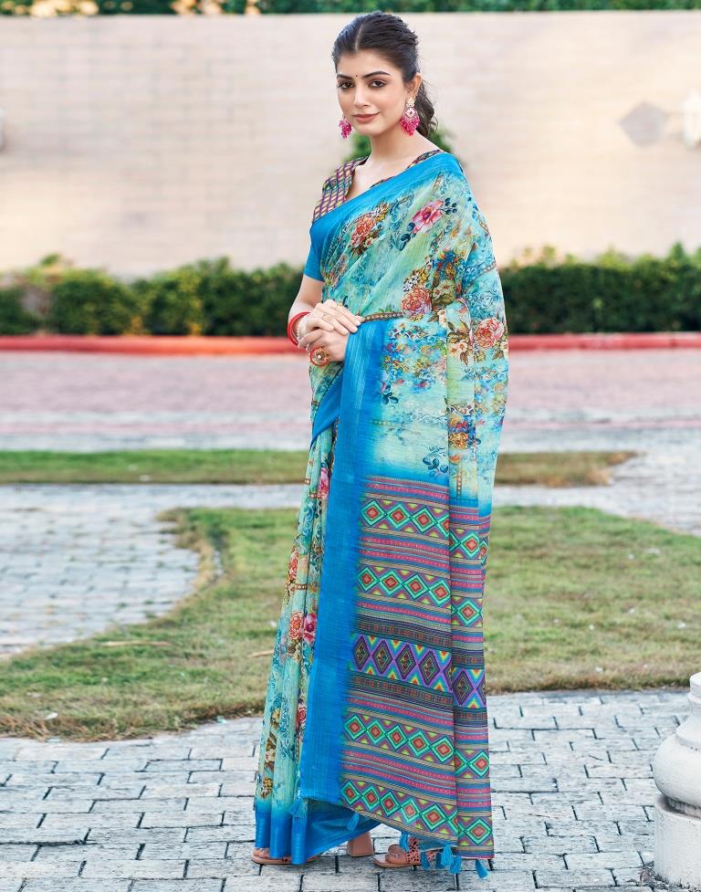 Multi Linen Printed Saree