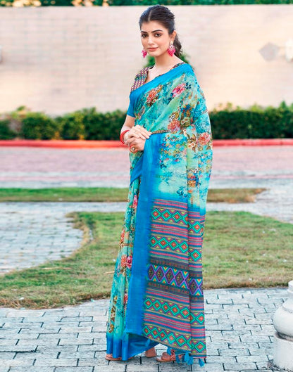 Multi Linen Printed Saree