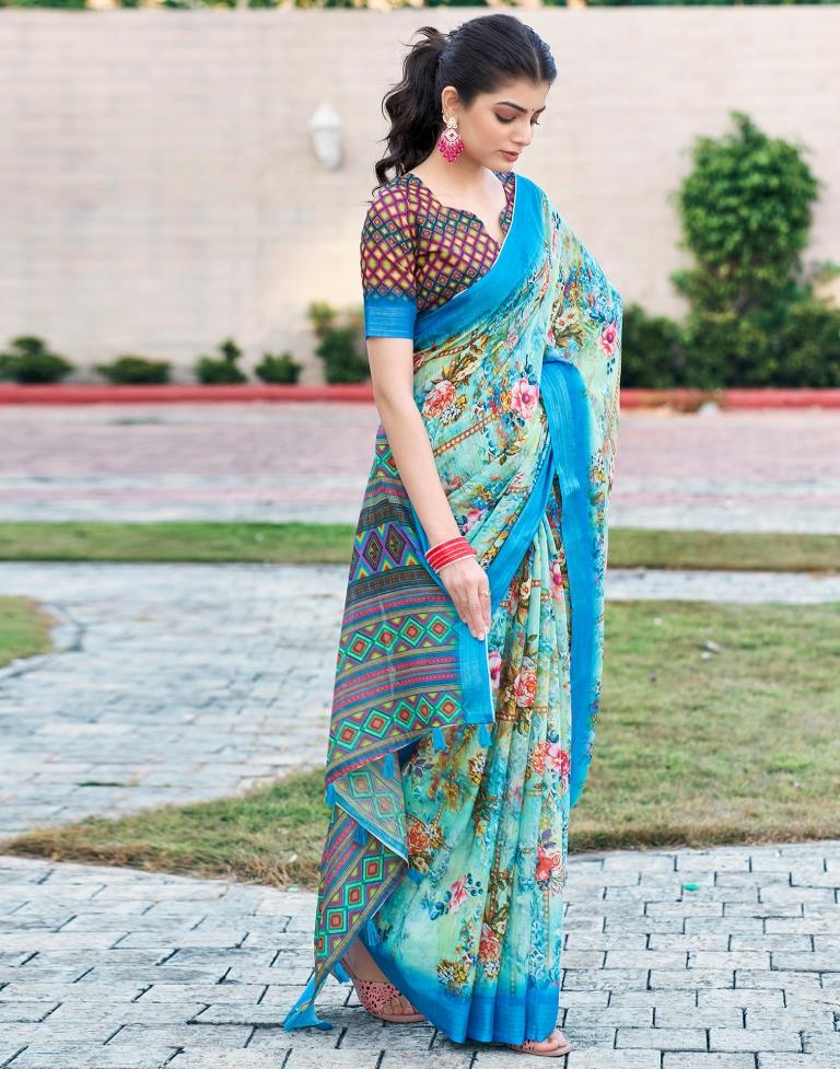 Multi Linen Printed Saree