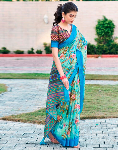 Multi Linen Printed Saree