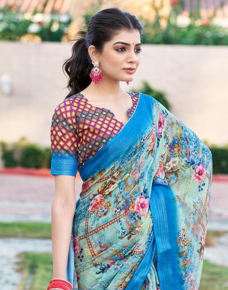 Multi Linen Printed Saree