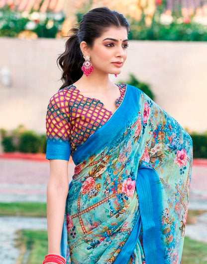 Multi Linen Printed Saree