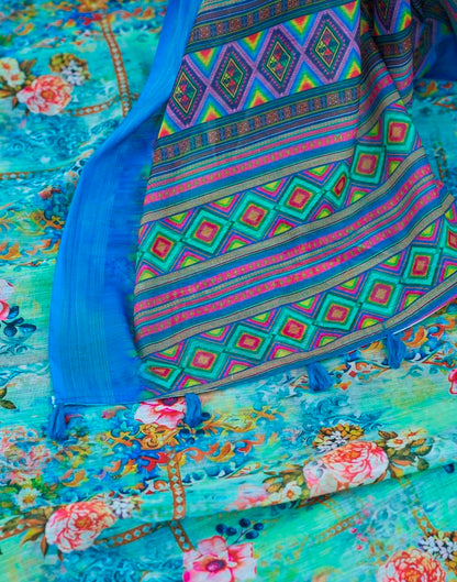 Multi Linen Printed Saree