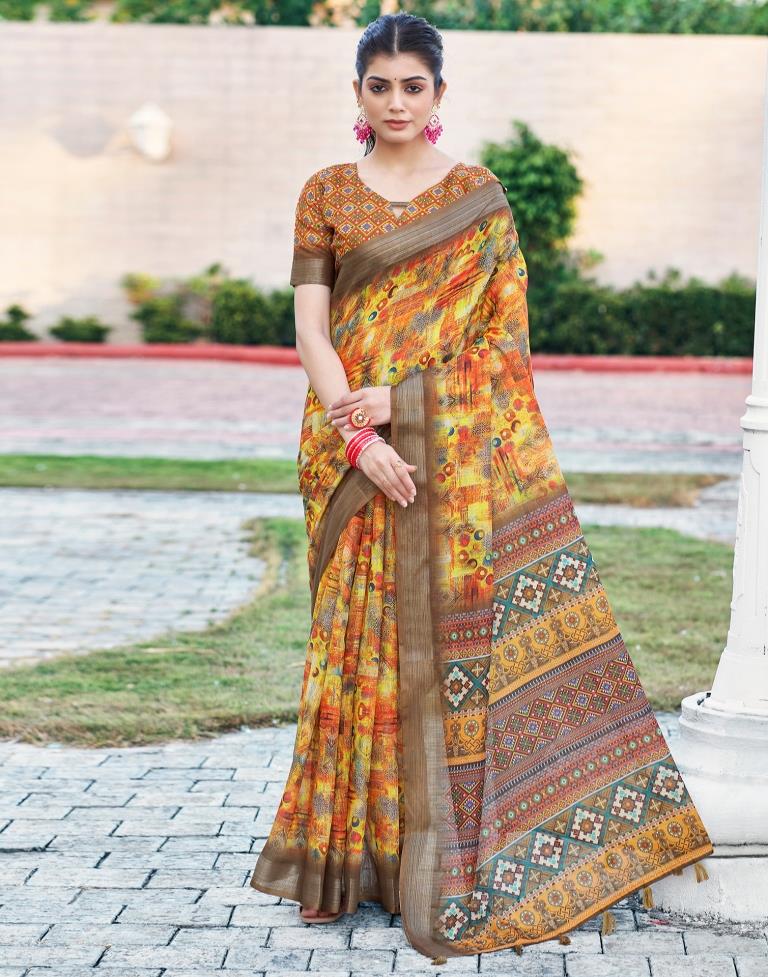Multi Linen Printed Saree