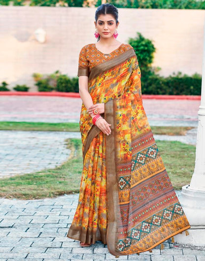 Multi Linen Printed Saree