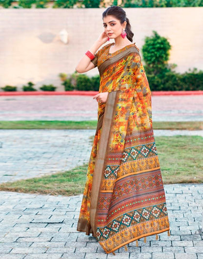 Multi Linen Printed Saree