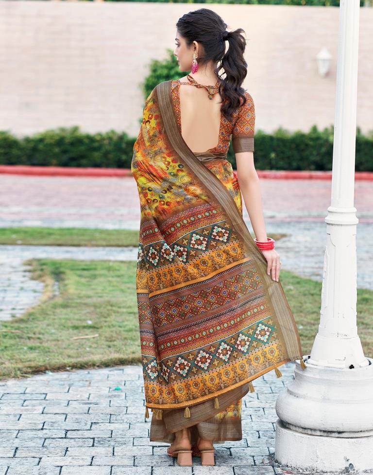 Multi Linen Printed Saree