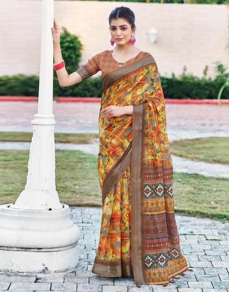 Multi Linen Printed Saree