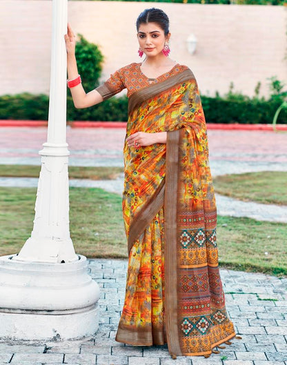 Multi Linen Printed Saree