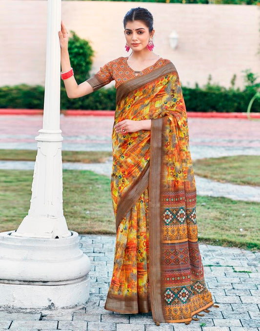 Multi Linen Printed Saree