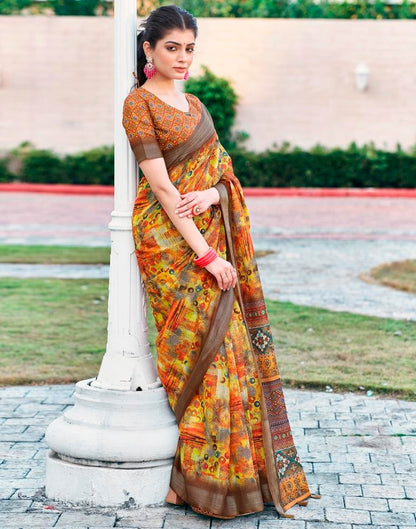 Multi Linen Printed Saree