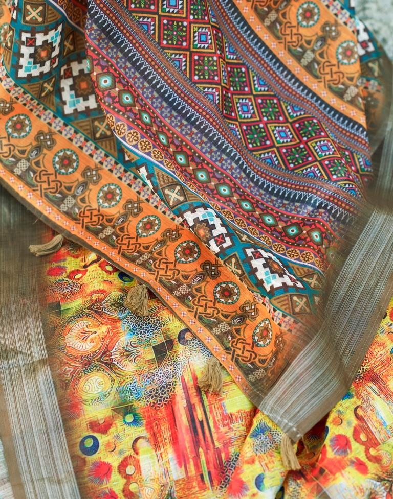 Multi Linen Printed Saree