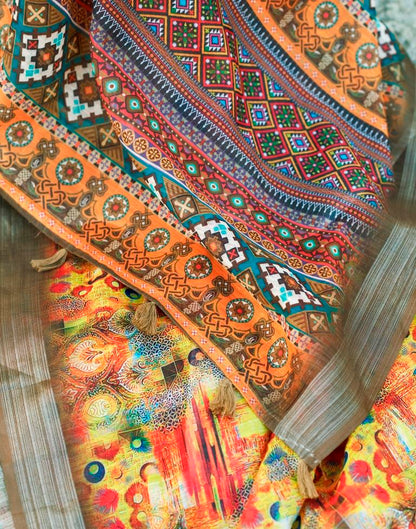 Multi Linen Printed Saree