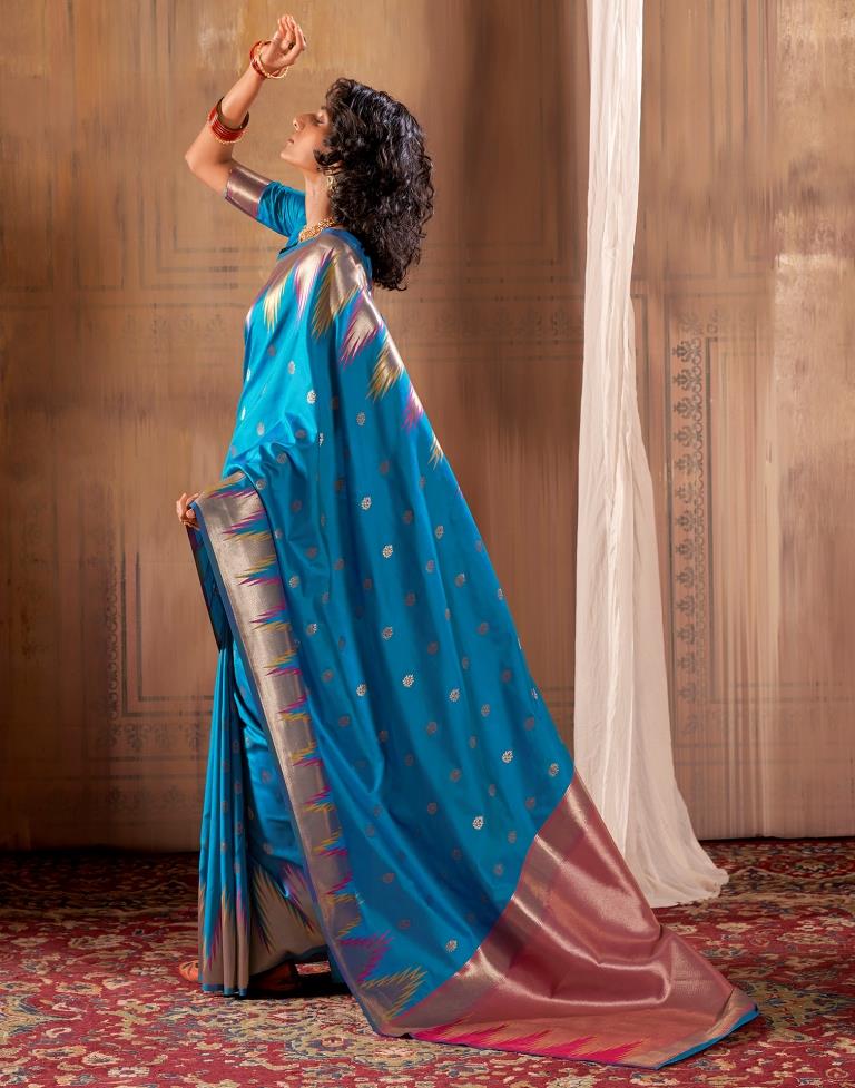 Sea Blue Silk Woven Saree
