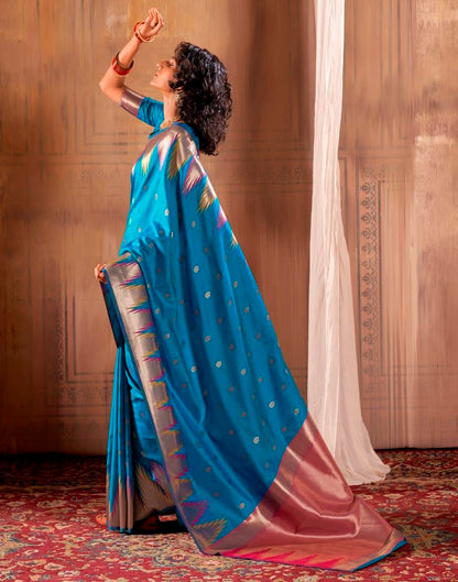 Sea Blue Silk Woven Saree