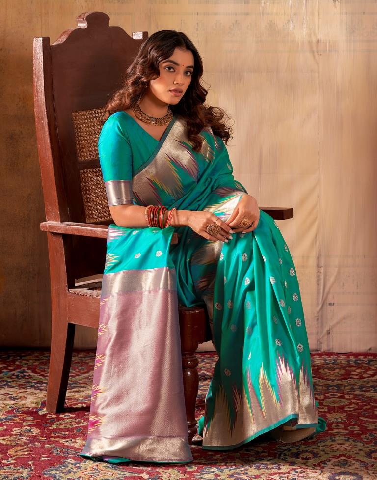Rama Green Silk Woven Saree
