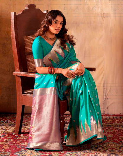 Rama Green Silk Woven Saree