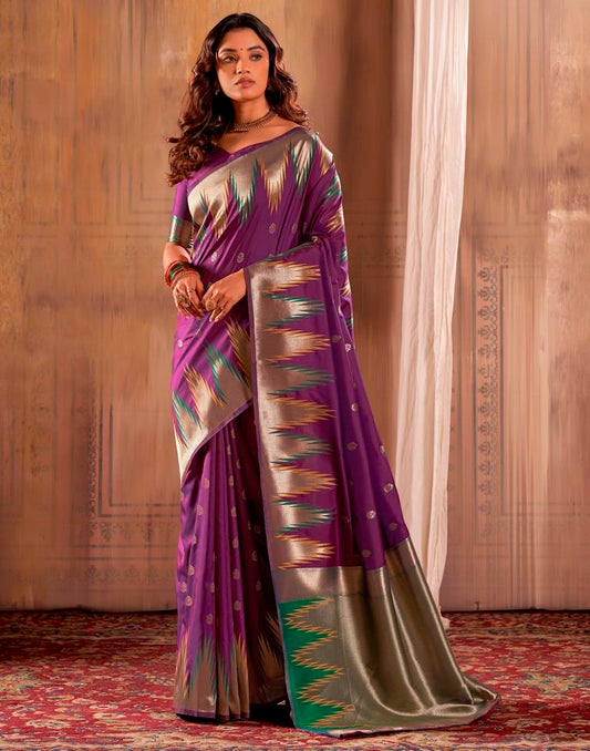 Dark Magenta Silk Woven Saree