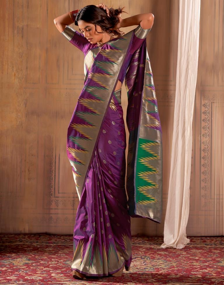 Dark Magenta Silk Woven Saree