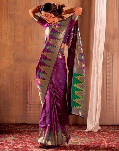 Dark Magenta Silk Woven Saree