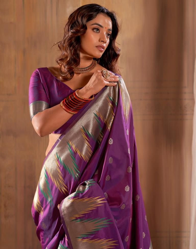 Dark Magenta Silk Woven Saree