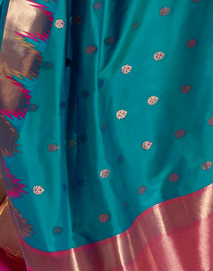 Teal Blue Silk Woven Saree