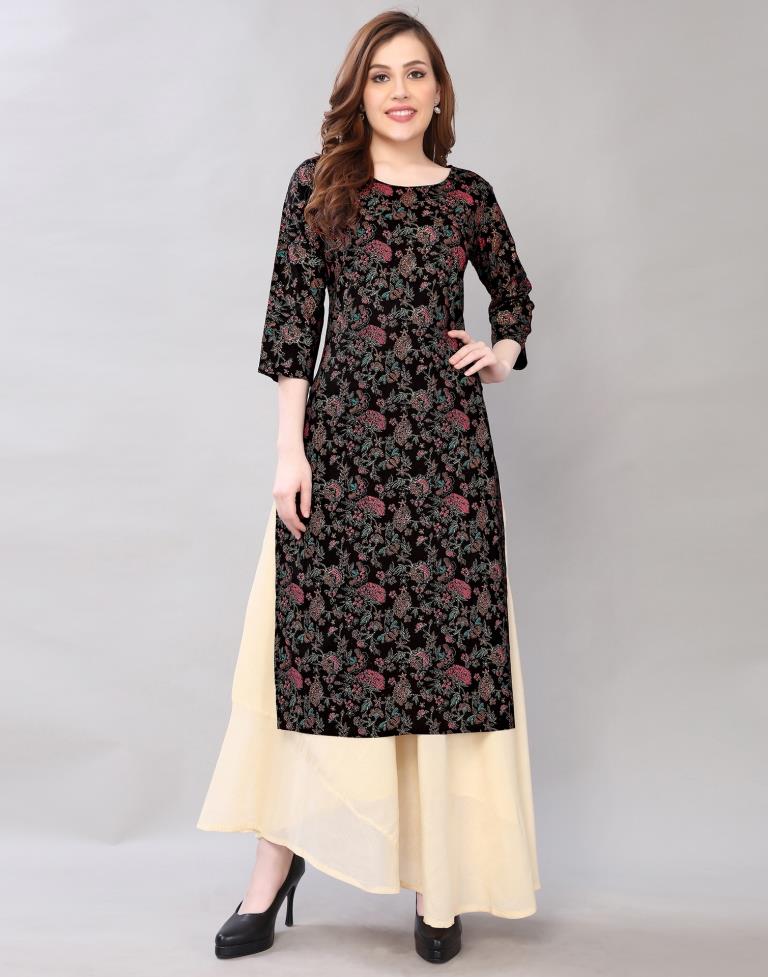 Beautiful Black Coloured Pigment Foil Printed Rayon Kurti | Sudathi