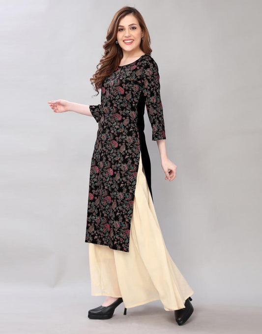 Beautiful Black Coloured Pigment Foil Printed Rayon Kurti | Sudathi
