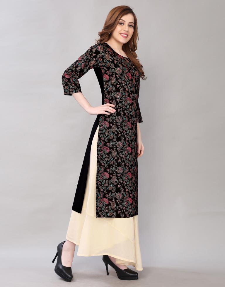 Beautiful Black Coloured Pigment Foil Printed Rayon Kurti | Sudathi