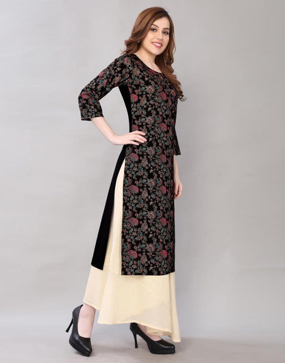 Beautiful Black Coloured Pigment Foil Printed Rayon Kurti | Sudathi