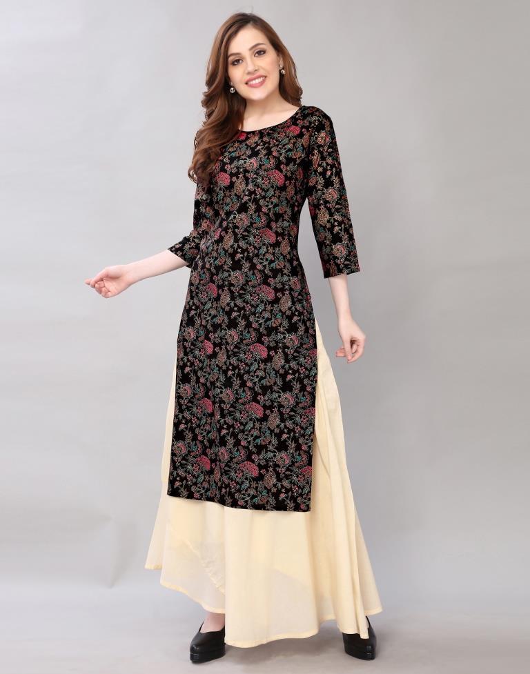 Beautiful Black Coloured Pigment Foil Printed Rayon Kurti | Sudathi