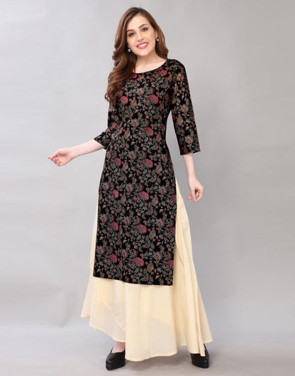 Beautiful Black Coloured Pigment Foil Printed Rayon Kurti | Sudathi