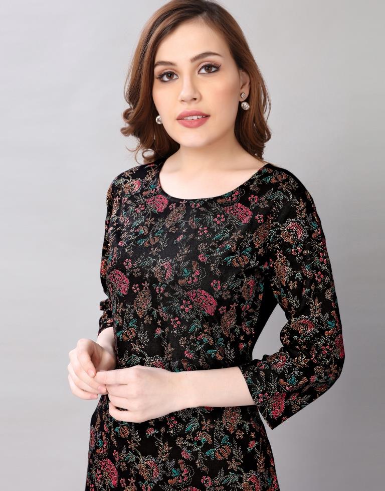 Beautiful Black Coloured Pigment Foil Printed Rayon Kurti | Sudathi