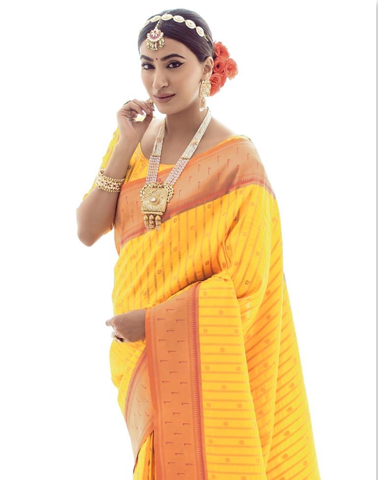 Yellow Silk Plain Saree