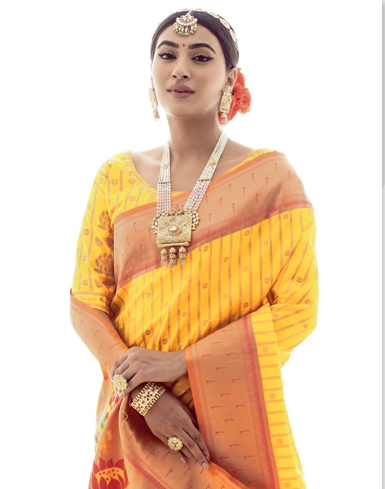 Yellow Silk Plain Saree