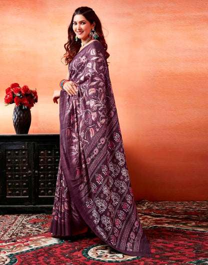 Dark Purple Silk Printed Saree