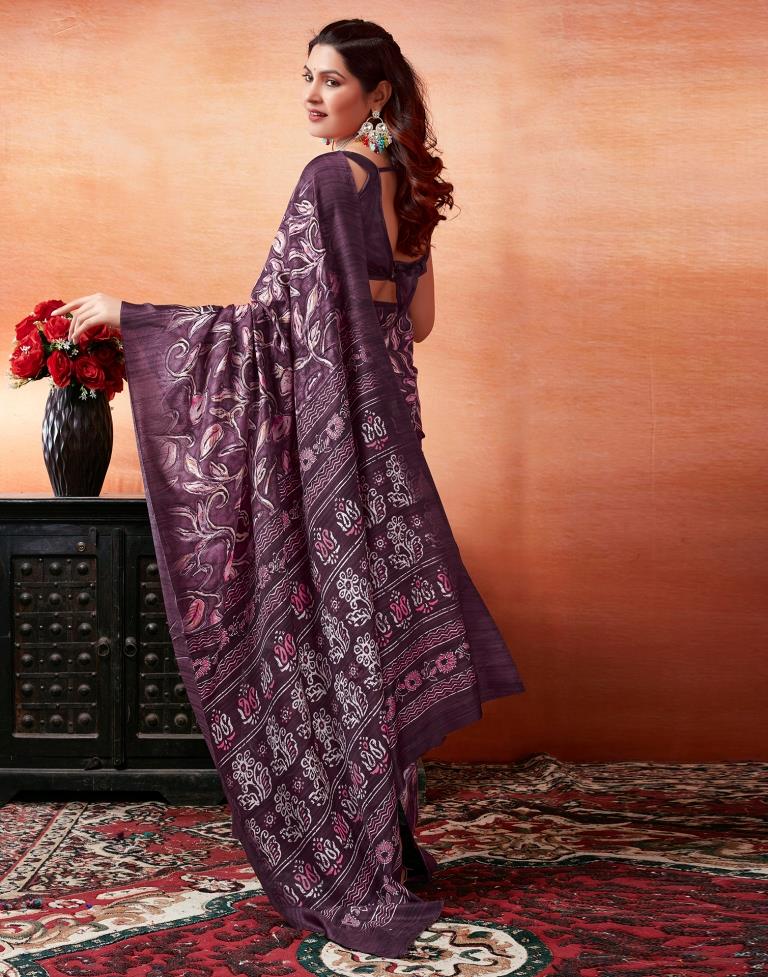 Dark Purple Silk Printed Saree