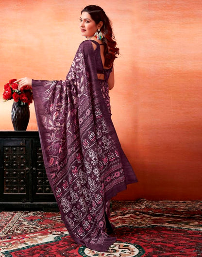 Dark Purple Silk Printed Saree