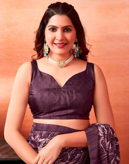 Dark Purple Silk Printed Saree