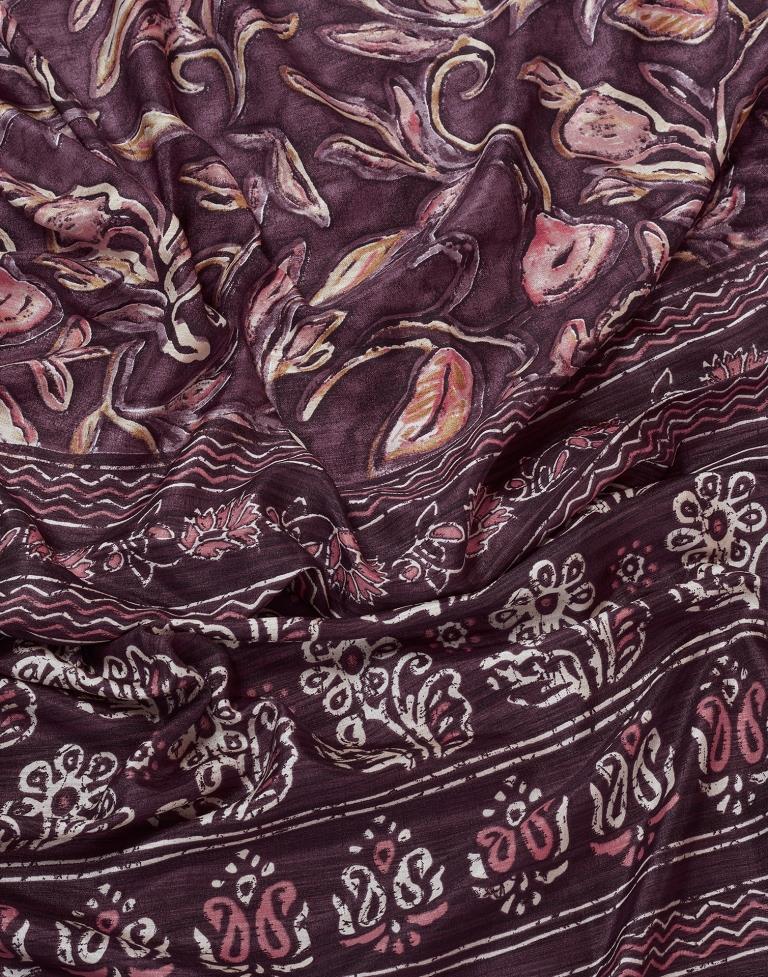 Dark Purple Silk Printed Saree