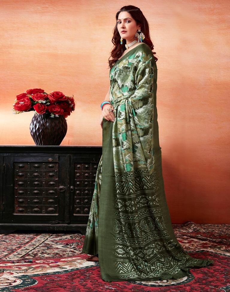 Mehandi Green Silk Printed Saree